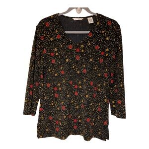 VTG Laura Ashley Slinky Fabric V neck Artsy Blouse Size M Multicolor whimsical